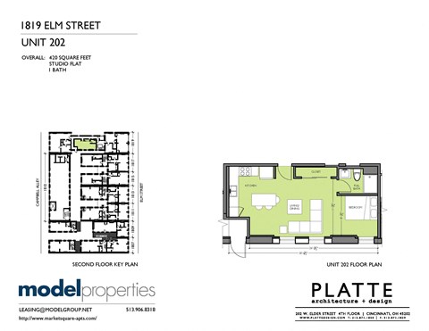Floor plan for studio, 1 bath, 420 sqft
